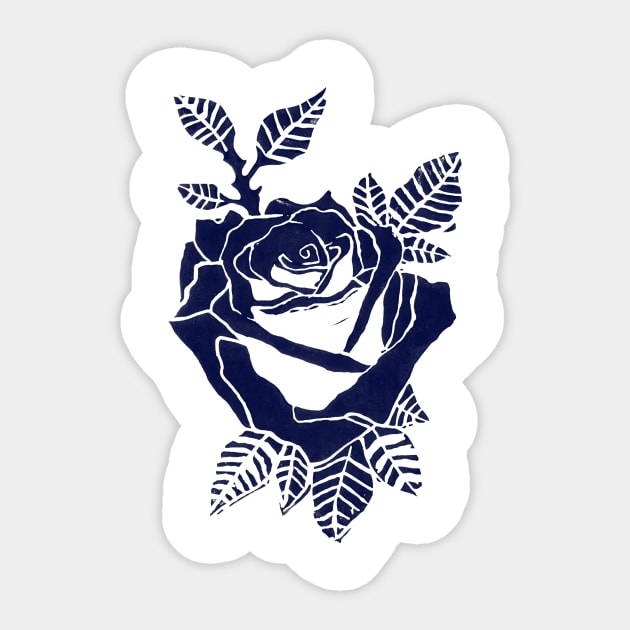 Linocut Indigo Rose Sticker by ancapora